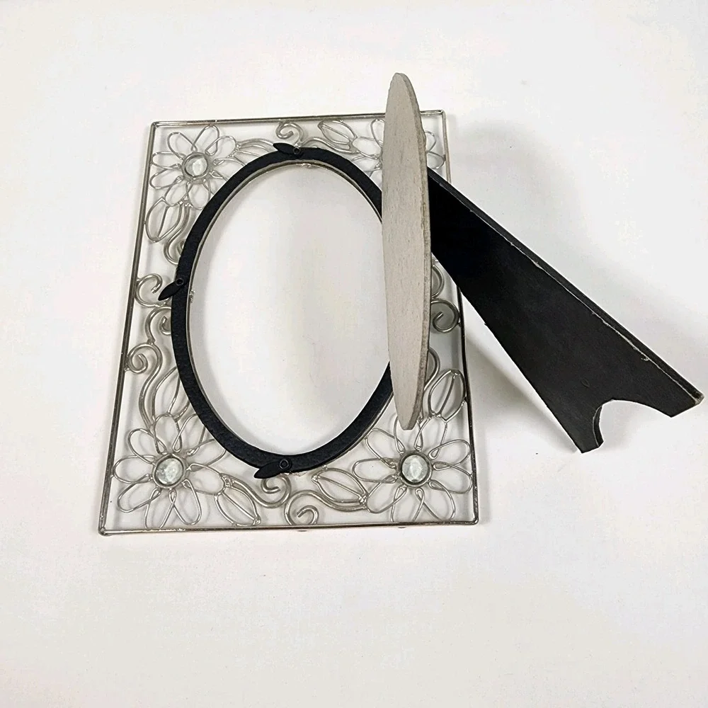 Ornate Metal Wire Picture Frame Silver Tone Floral Design Rectangle & Oval Shape